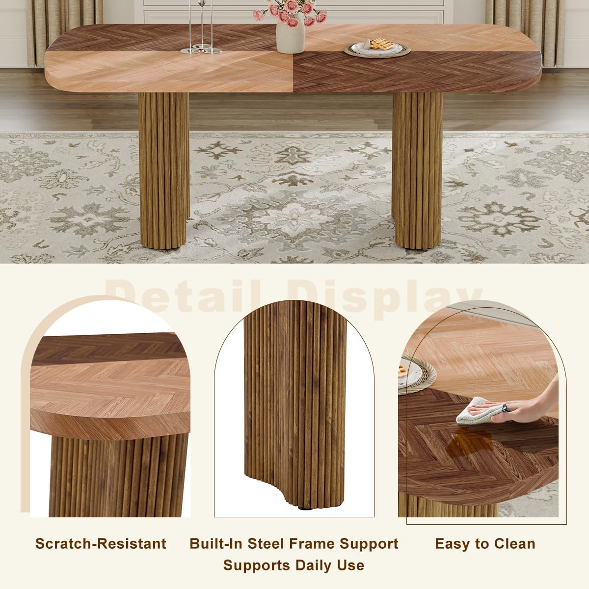 79' Dining Room Table Set for 6,Large Dining Table Set for 6 with Velvet Chairs,Rectangular Modern Mid-Century Wood Dining Room Table Set for 6,Ideal for Dining & Gatherings