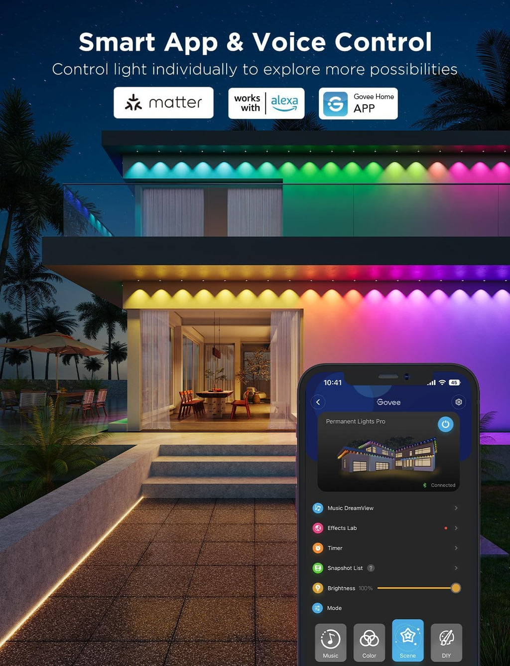 Govee Permanent Outdoor Lights Pro, 150ft with 90 RGBIC LED Lights for Daily and Accent Lighting, 75 Scene Modes for Outdoor Decor, IP67 Waterproof, Works with Alexa, Google Assistant, Matter, White