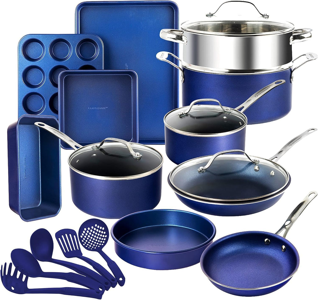 GRANITESTONE 20 Pc Kitchen Pots and Pans Set Non Stick Cookware Set, Kitchen Cookware Sets with Deep Frying Pan Set, Bakeware, & Steamer, Non Toxic PFOA PFOS Free, Oven and Dishwasher Safe