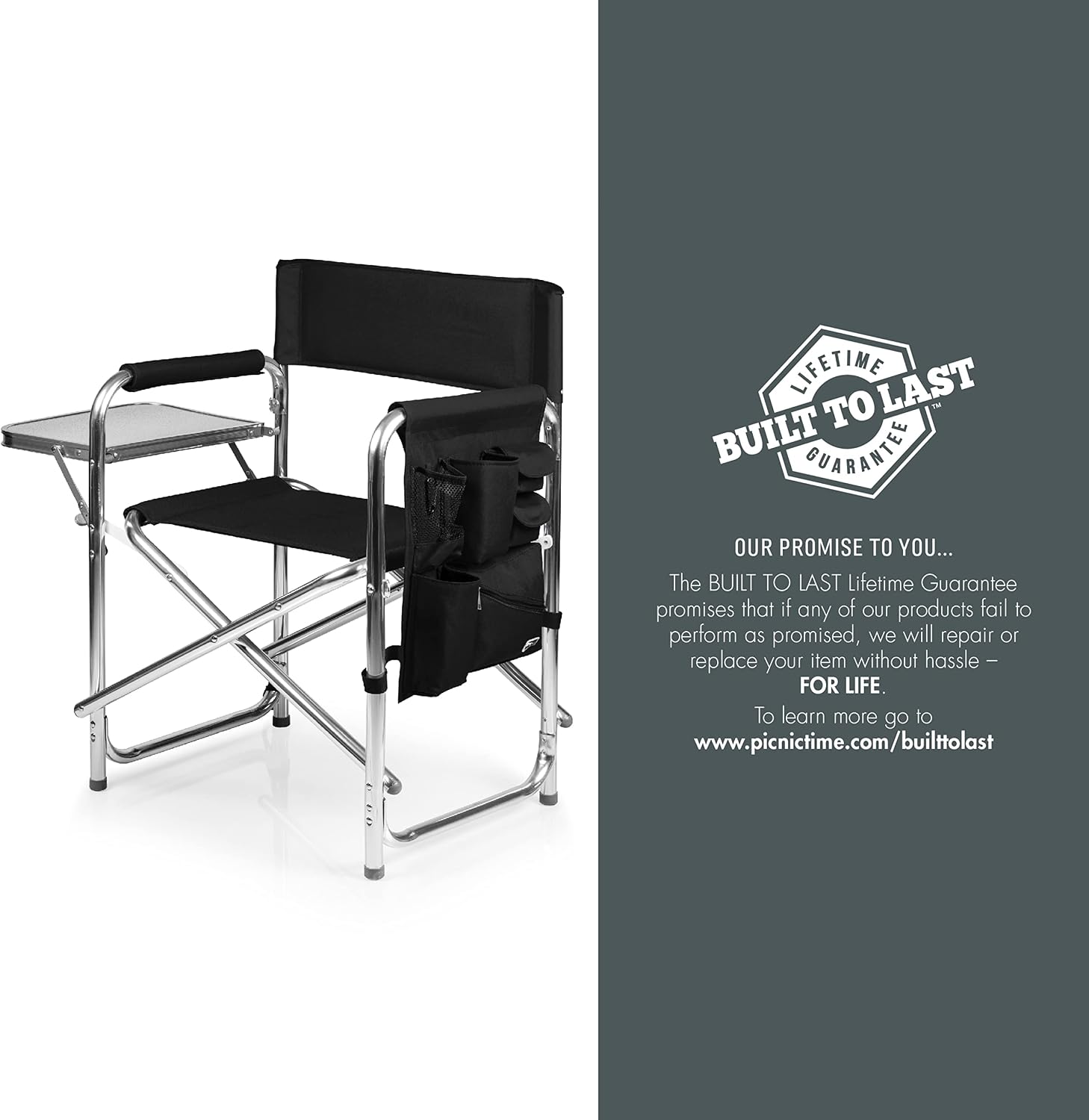 PICNIC TIME NCAA Alabama Crimson Tide Sports Chair with Side Table, Beach Chair, Camp Chair for Adults, (Black)