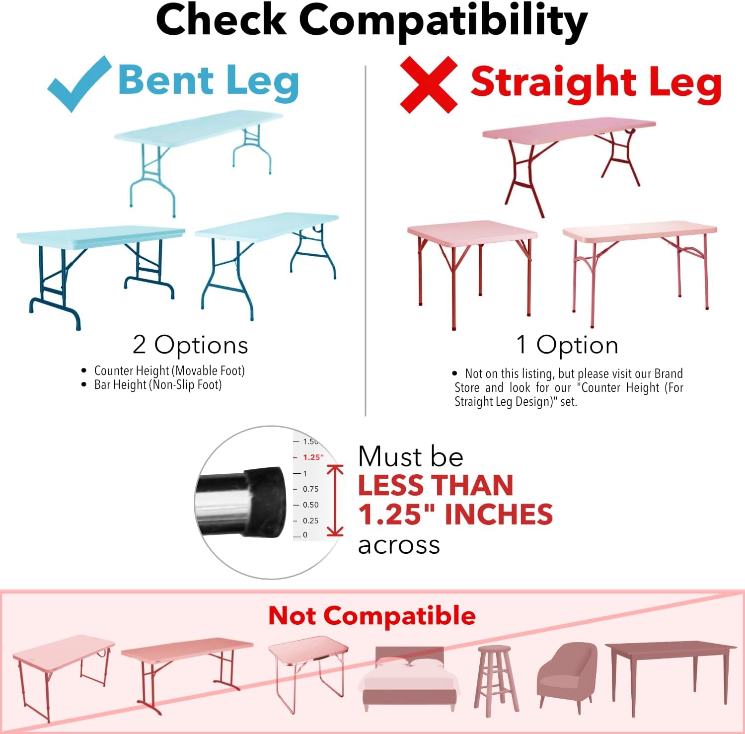Lift Your Table® Folding Table Risers - Counter, Bar, or XL Height Extenders - Made in the USA, Heavy Duty Extensions Raise Bent Leg Folding Tables (Set of 4) (10 Sets - Counter Height (Movable Foot))