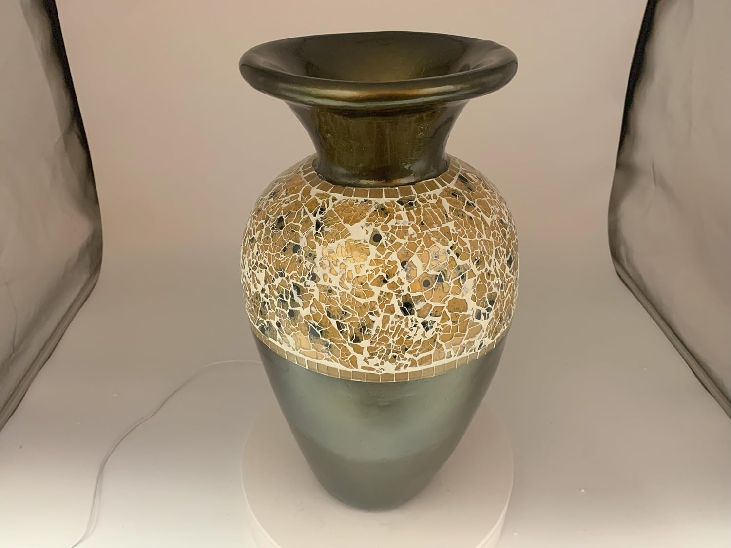 Floor Vase, 18 Inch Mosaic Vase – Tall Cylinder Made of Brass with Dandelion and White Glass Mosaic Pieces – Handcrafted Decorative Home Décor Accent Piece for Bedroom, Living Room, Office