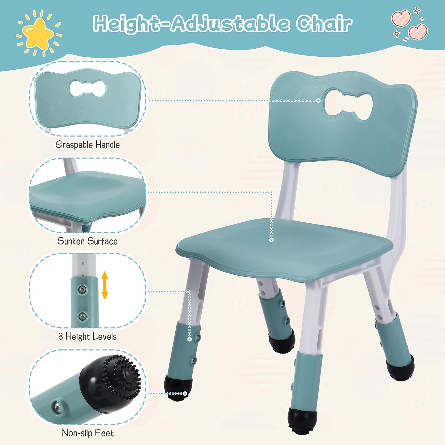 4 in 1 Kids Table and 2 Chairs Set, Toddler Table and Chair Set for Kids Ages 3-10, Activity Tables for Building Blocks/Drawing/Reading/Dining，Gift for Boy & Girl (Grayish Blue)