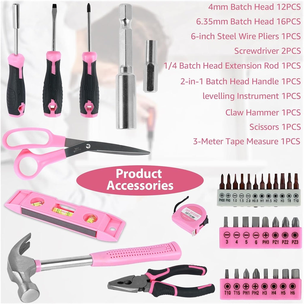 37/13Pcs Household Repair Tool Kit Multipurpose Home Hand Tool Set with Storage Case Pink Hammer Screwdriver Set Measuring Tool (Color : 37PCS as show)