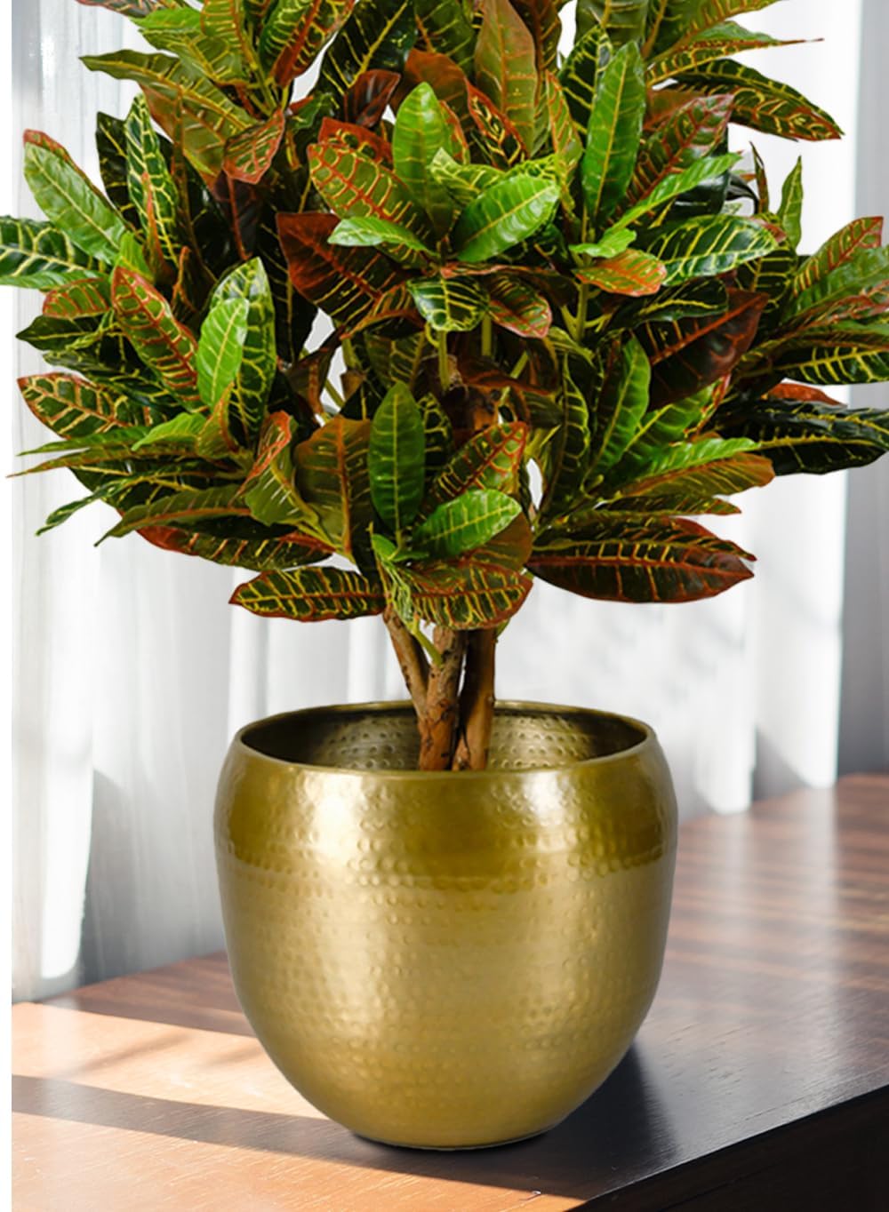 Serene Spaces Living Brass-Look Aluminum Cachepot: Handcrafted in India, Elegant Wedding & Home Decor, Vintage Planter for Indoor Plants, Flowers, Table Centerpieces, Small, 13' Diameter & 10.5' Tall