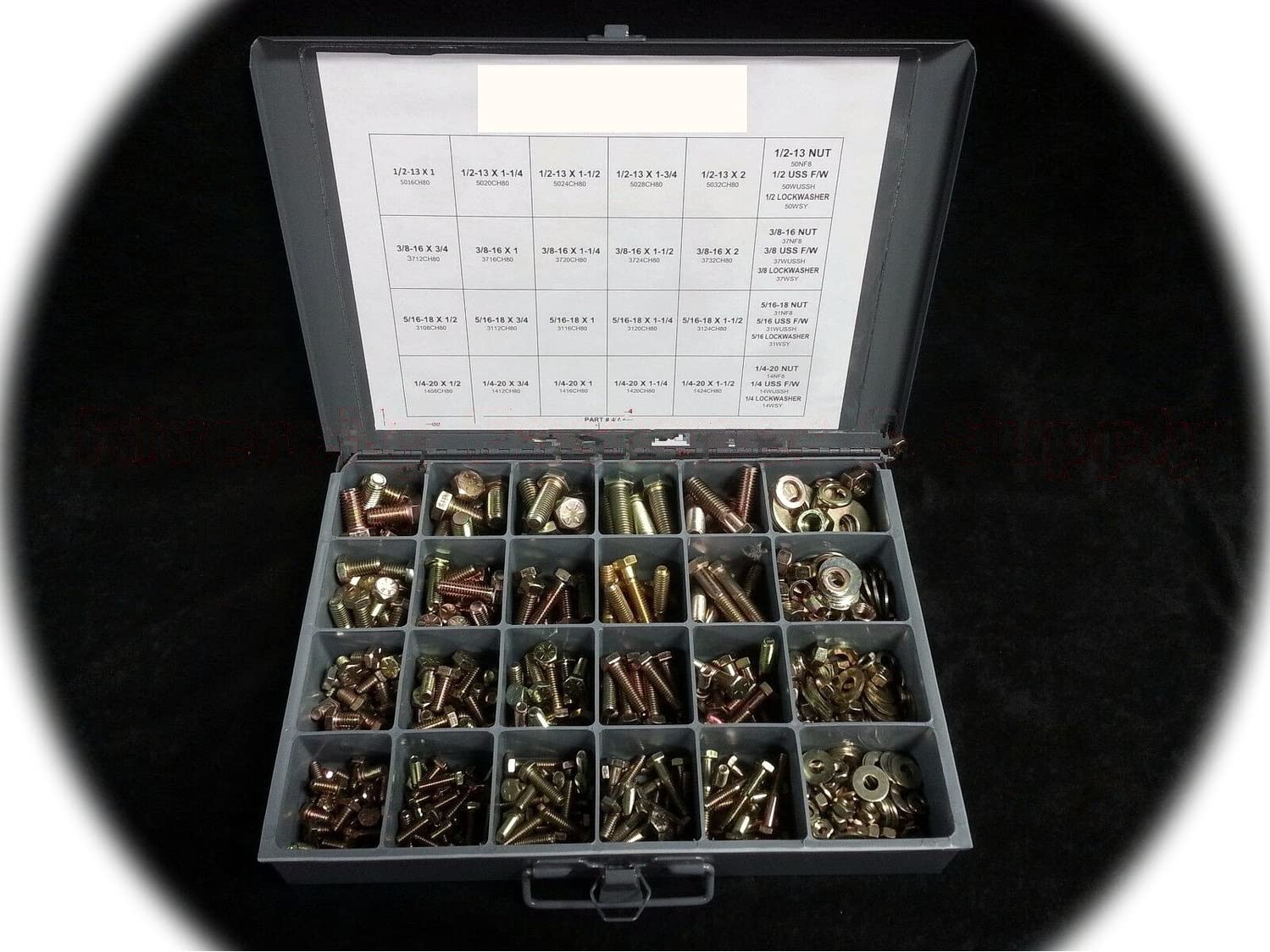 Grade 8 Bolt, Nut & Washer Assortment 490 pcs Yellow/Gold Zinc Plated Finish Hardware Fastener Kit Set RV9002S