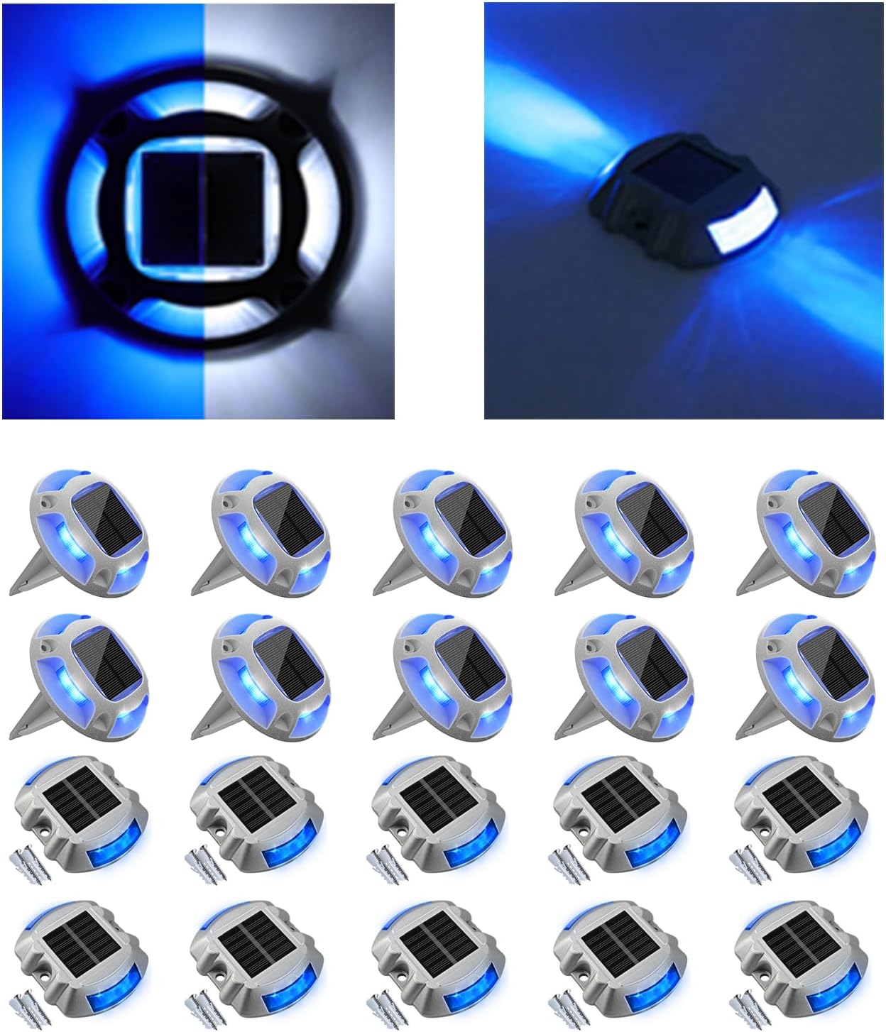 VOLISUN Solar Driveway Dock Deck Lights 24 Pack, IP67 Waterproof Outdoor Warning Step Light for Driveway Sidewalk Pathway Blue