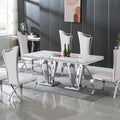 68' White Marble Dining Table for 6-8, Mid Century Modern Dining Table with Faux Marble Top & Mirrored Dimaond Shape Stainless Steel Base, Large Luxury Rectangular Dinner Table for Kitchen Dining Room