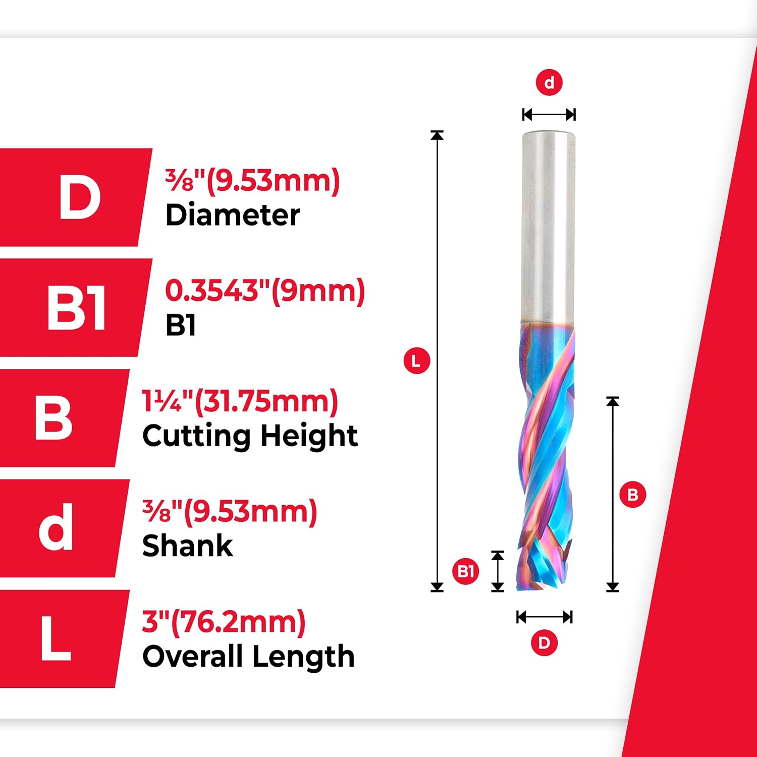 Amana Tool Spektra Extreme Tool Life Solid Carbide CNC Compression Spiral Router Bit, 46031-K, 8 D x 1-1/4 CH x 3/8 SHK x 3 Inch Long 3 Flute