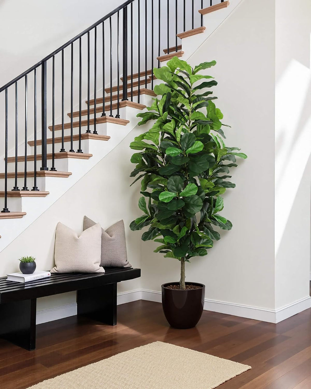 FLOWORLD Fiddle Leaf Fig Tree 7ft Tall Artificial Tree in Plastic Pot Fake Ficus Lyrata Plants with 184 Decorative Fiddle Leaves Faux Fig Trees for Home Office Living Room Decor Indoor Outdoor