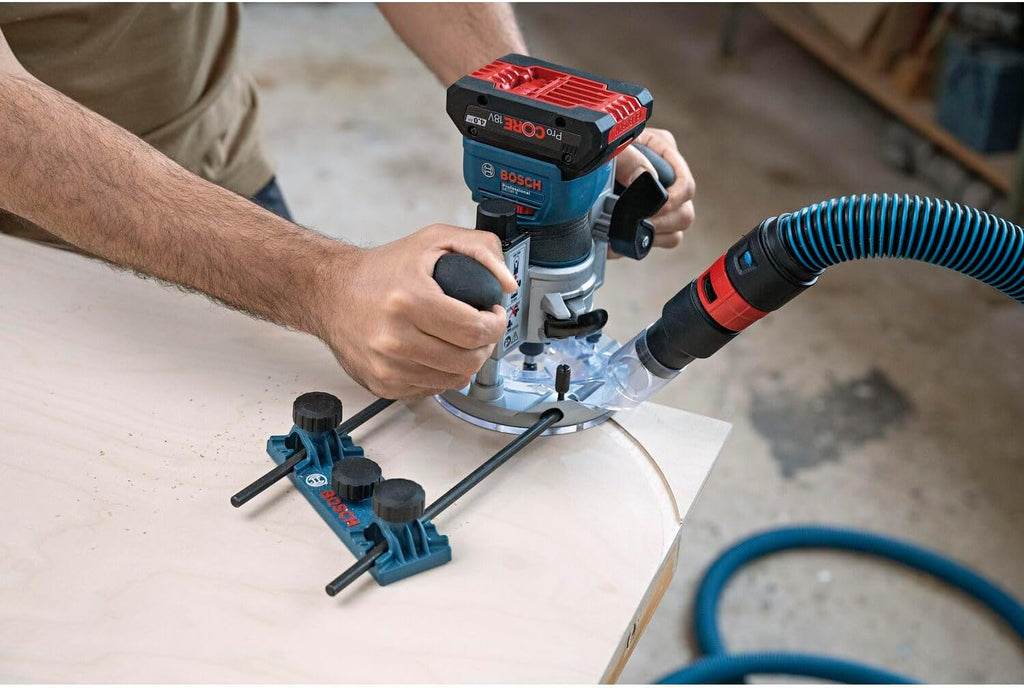 Bosch Professional 18V System Cordless Router GKF 18V-8 (incl. Parallel Guide, 2X Routing vac adaptors, Chip Shield, 8mm Collet, Wrench, Without Battery/Charger)