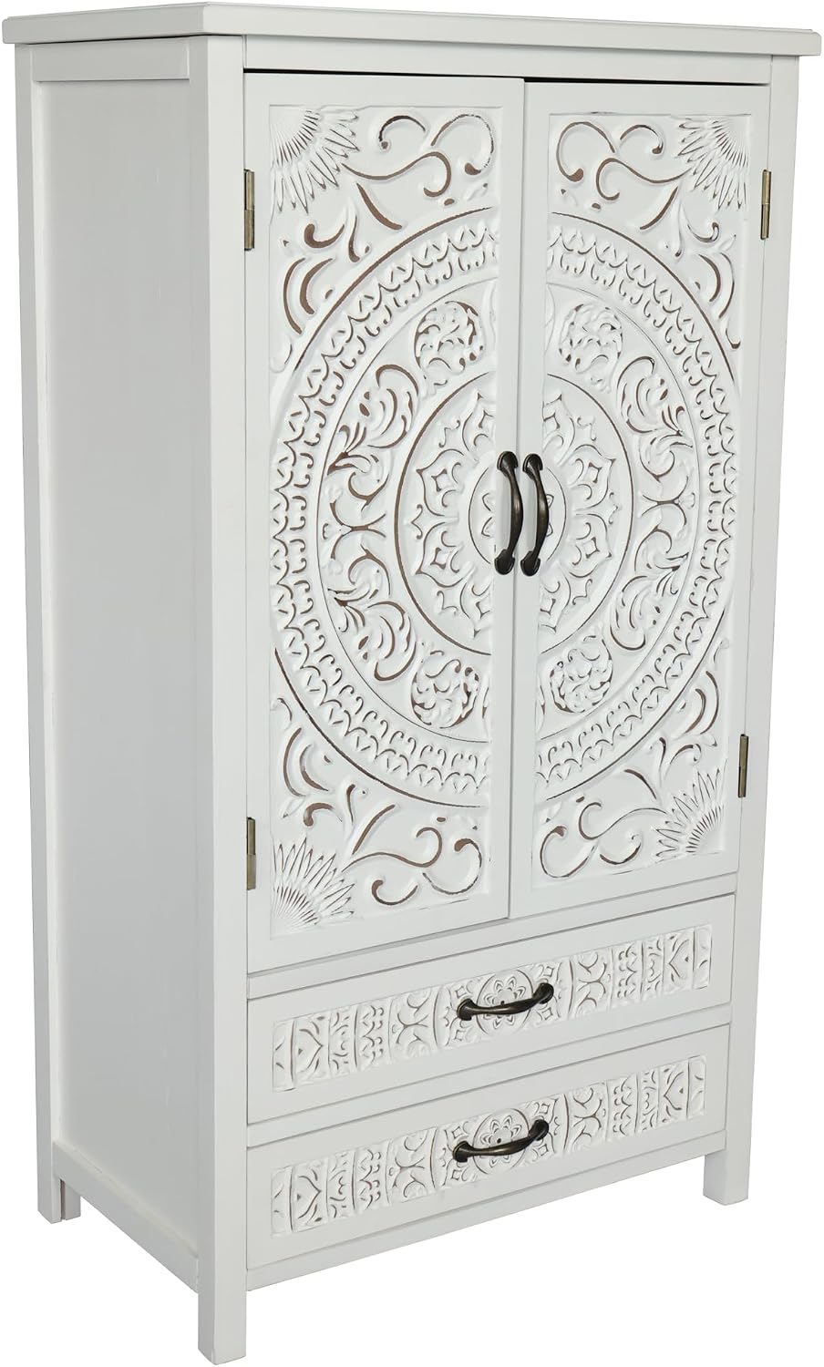 LKTART 48' Tall Vintage Sideboards Carved Wood Buffet Cabinet,Farmhouse Pantry Decorative Cabinet with Carved Doors and Drawers for Home Decor and Finishing Fir Wood