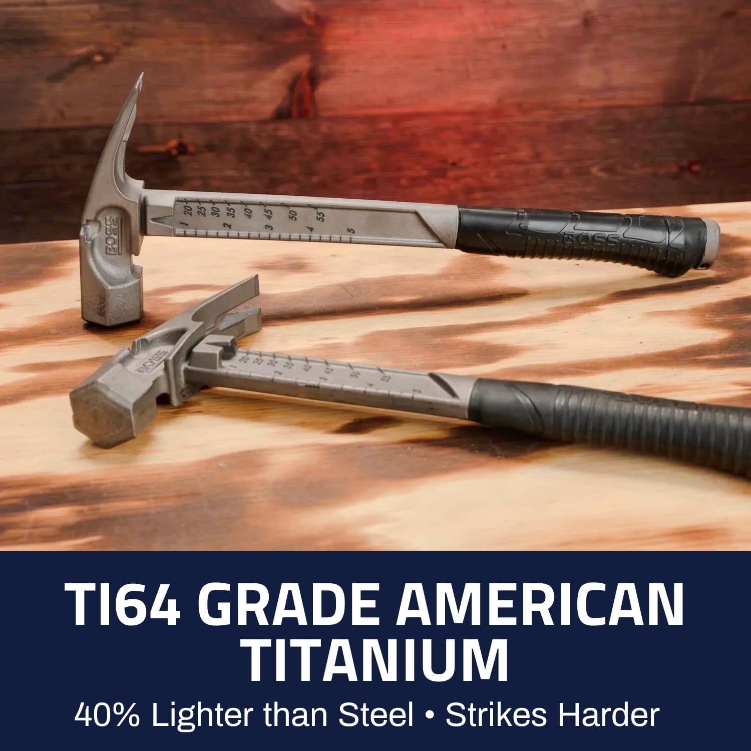 Boss Hammer 14 oz. Pro Plus Titanium Hammer - Ti64 Construction Grade, New Side Nail Extractor, 20% Thicker Handle, 1/4' Tether Hole, Smooth Face - Made in the USA - BHPPS14TIS