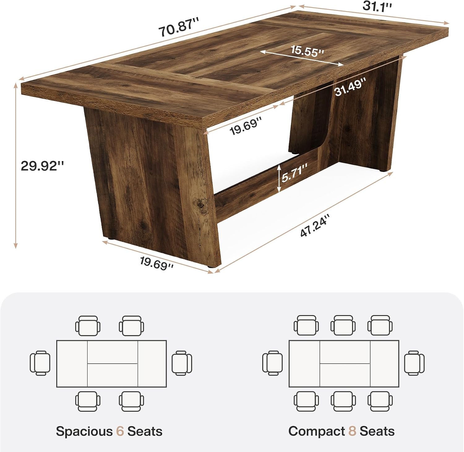 Tribesigns 12FT Conference Table, Modern Meeting Seminar Table for 12-14 Person, Rectangular Solid Executive Business Furniture Boardroom Desk for Office,(Set of 2, Dark Brown)