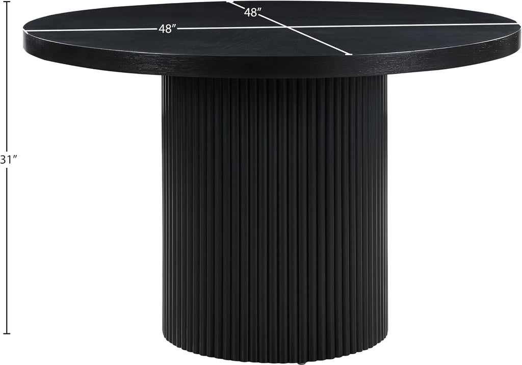 Meridian Furniture 728Black-T Belinda Collection Mid-Century Modern Dining Table, Solid Wood Base, Black Finish Oak Wood Veneer MDF Top, Round Top, Fluted Base, 48' W x 48' D x 31' H, Black