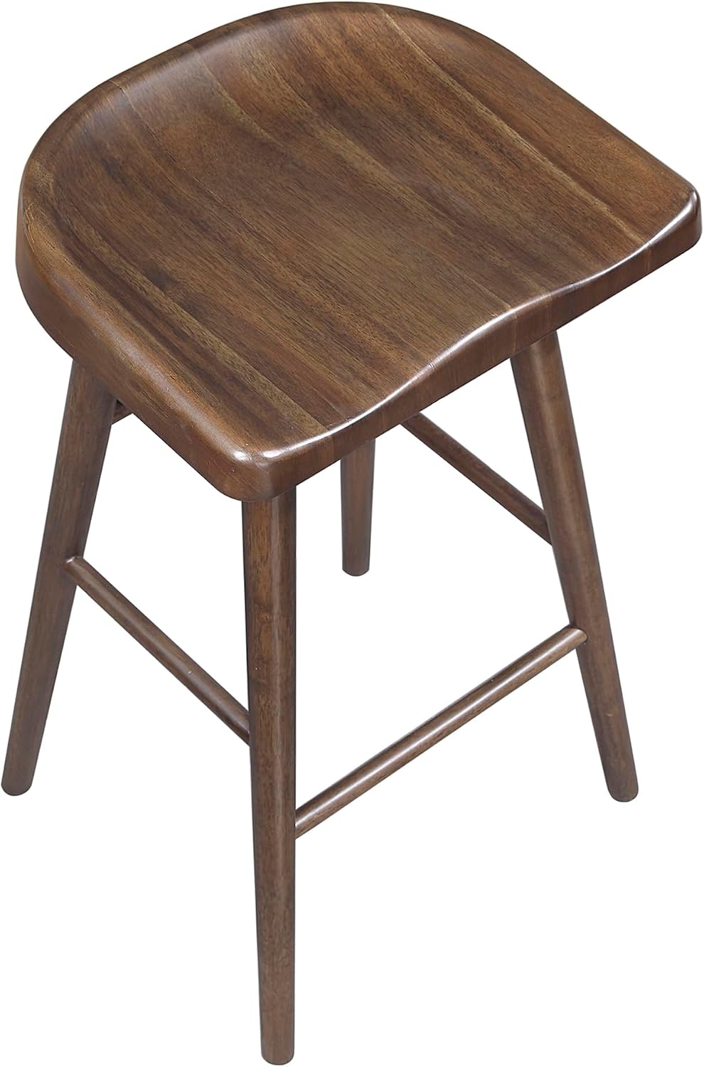 Lexicon Bar Height Stools Set of 2, Sturdy Acacia Wood Frame Saddle Seat Bar Chairs, Rustic Backless Kitchen Island Seating for Dining Room, Breakfast Nook, Brown