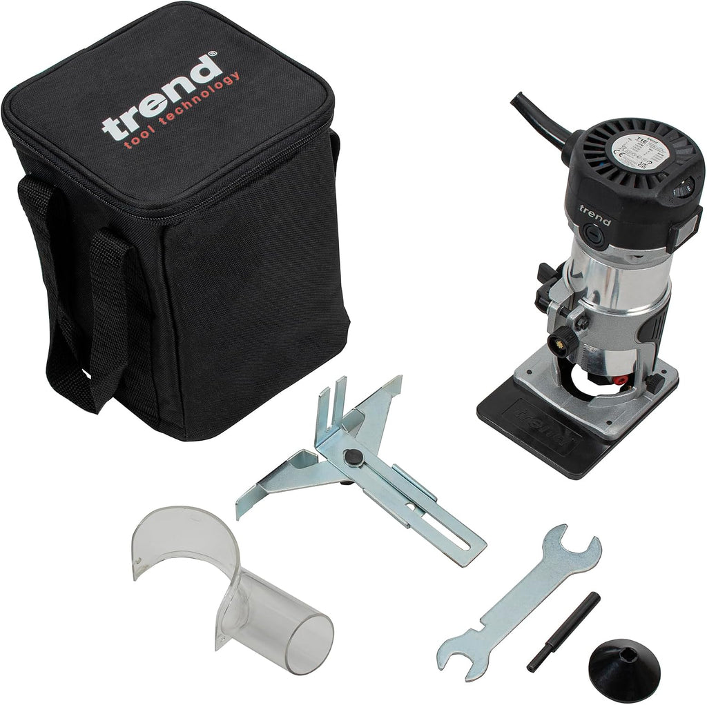 Trend T1 Trim Router with Extended Trim Base, 1/4 Inch Collet, 5.5A, 120V, Compact Trimming Power Tool, U*T1ETS