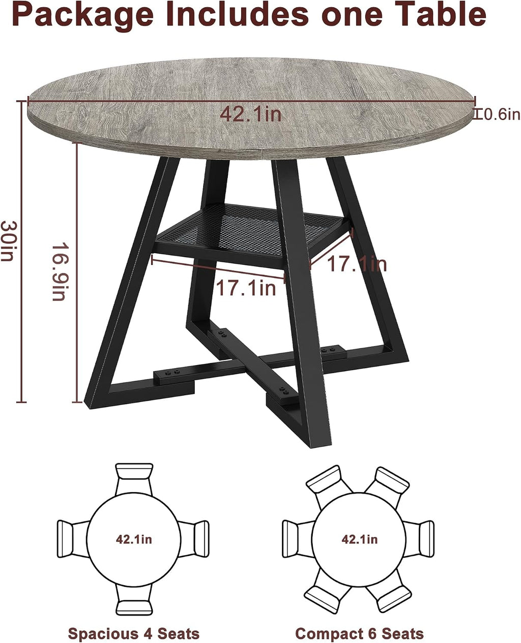 Jocoevol Round Dining Table for 4,Kitchen Dining Room Circle Dinner Pedestal Table,Space Saving Wood Kitchen & Dining Room Furniture, 42In,Grey