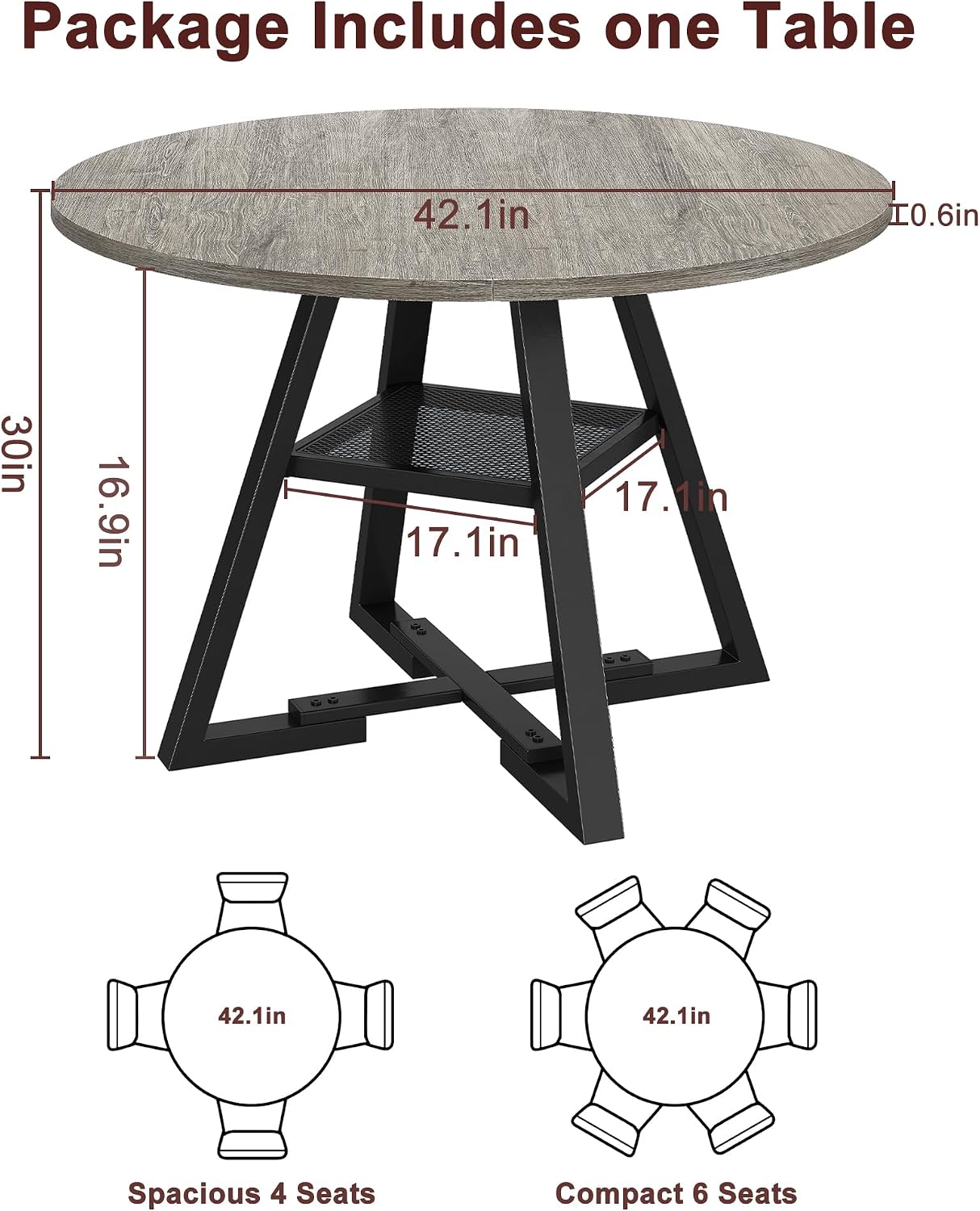 Jocoevol Round Dining Table for 4,Kitchen Dining Room Circle Dinner Pedestal Table,Space Saving Wood Kitchen & Dining Room Furniture, 42In,Grey