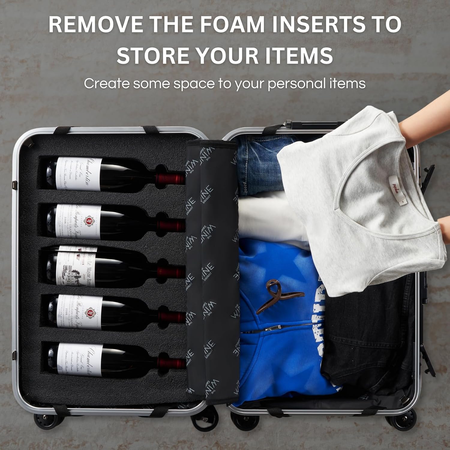 Wine Bottle Suitcase Aluminum | Holds 10 Standard 750 ML Bottles | Universal Airplane Luggage Case, TSA Approved Wheeled Bag For Professionals & Consumers, Gift For Wine Lovers, Connoisseurs (23 IN)