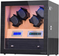 Automatic Watch Winder with Storage Drawer, Watch Winder Box with Super Quiet Japanese Motors, Built-in Blue LED Illuminated and 4 Flexible Pillows, Blackwood
