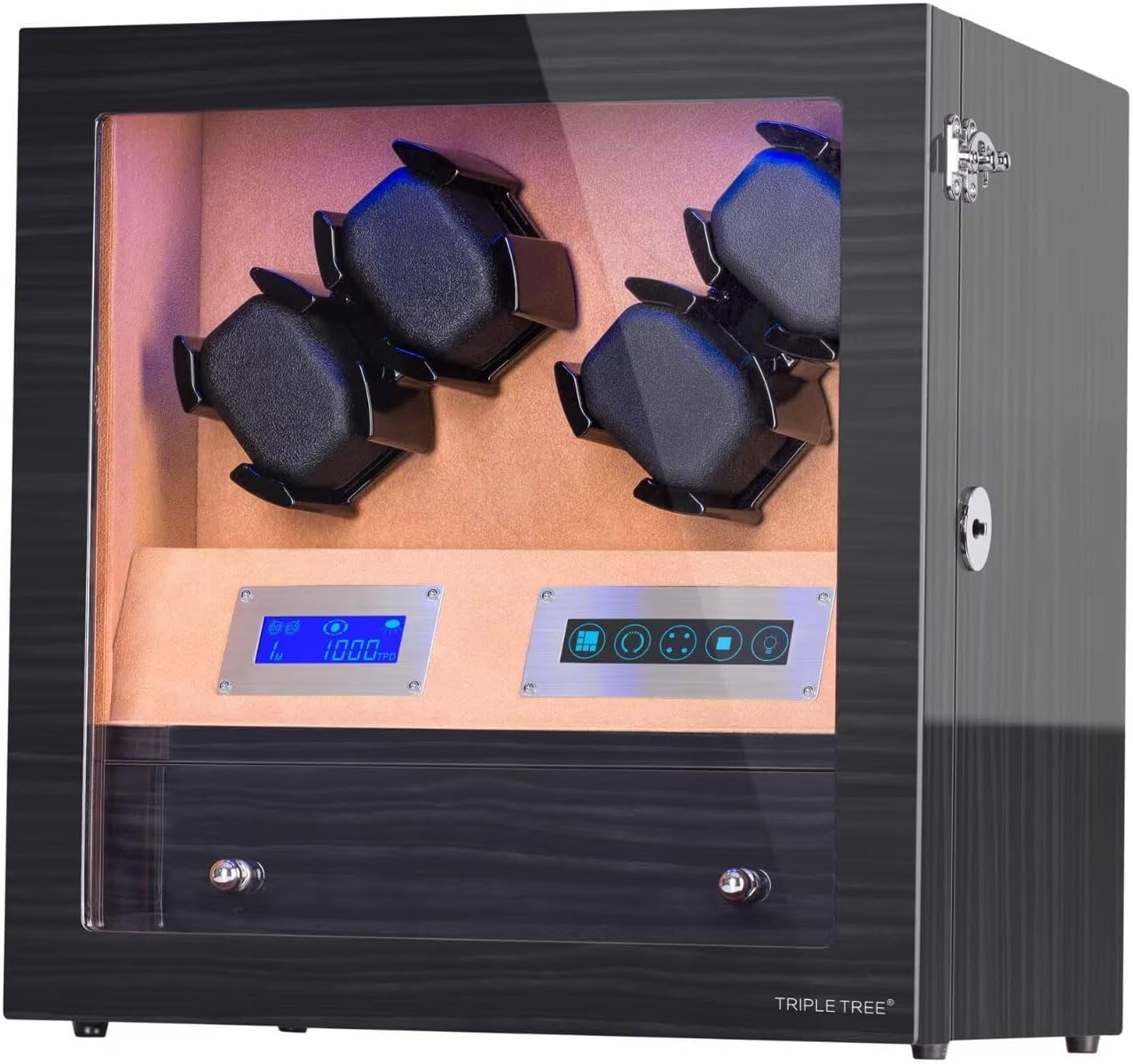 Automatic Watch Winder with Storage Drawer, Watch Winder Box with Super Quiet Japanese Motors, Built-in Blue LED Illuminated and 4 Flexible Pillows, Blackwood