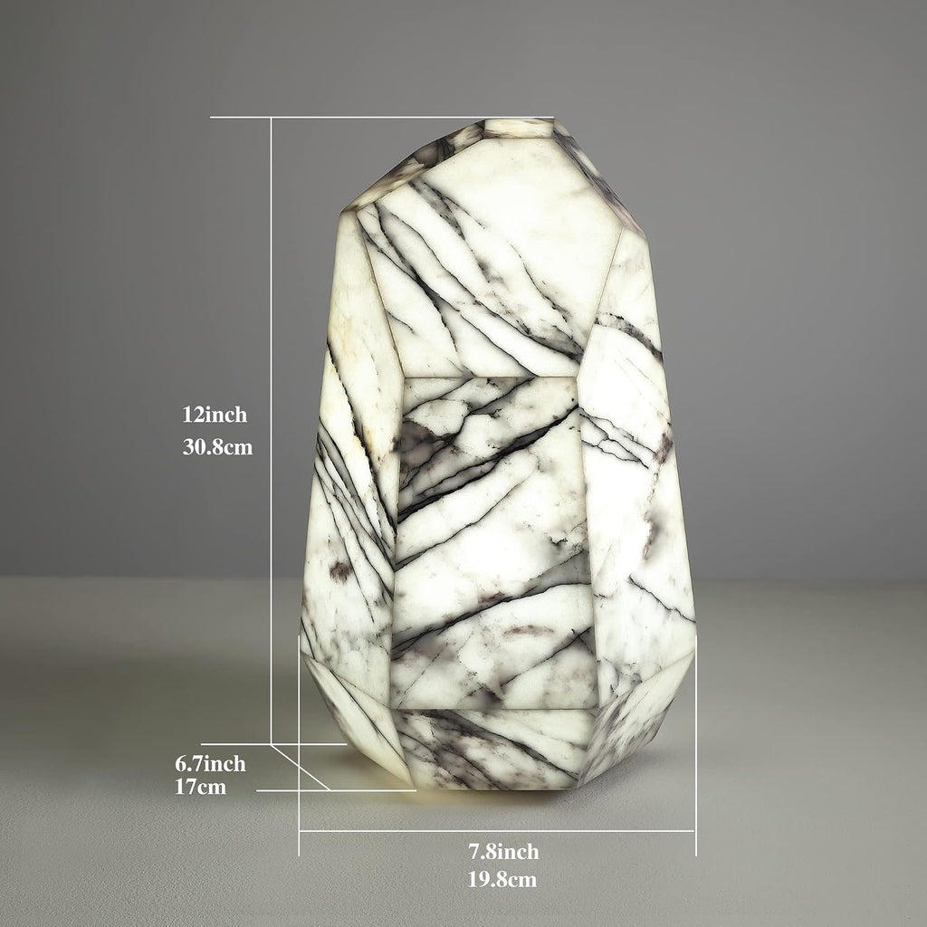 Handcrafted Real Marble Table Lamp, Stone Lamp with Tri-Color Dimmable LED, Bedside Lamp, Small Table Lamp for Home Decor, Accent Table Lamp for Bedroom Living Room, Multifacet