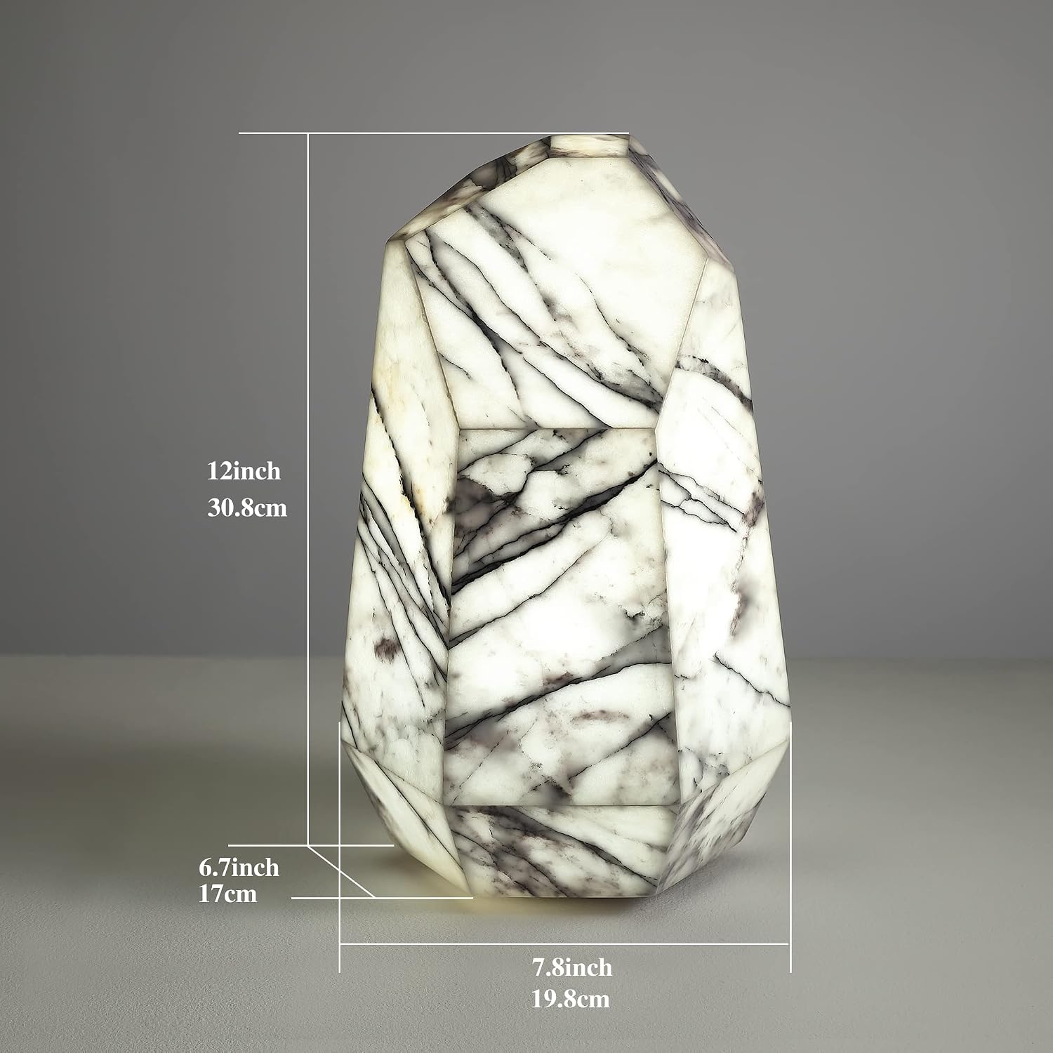 Handcrafted Real Marble Table Lamp, Stone Lamp with Tri-Color Dimmable LED, Bedside Lamp, Small Table Lamp for Home Decor, Accent Table Lamp for Bedroom Living Room, Multifacet