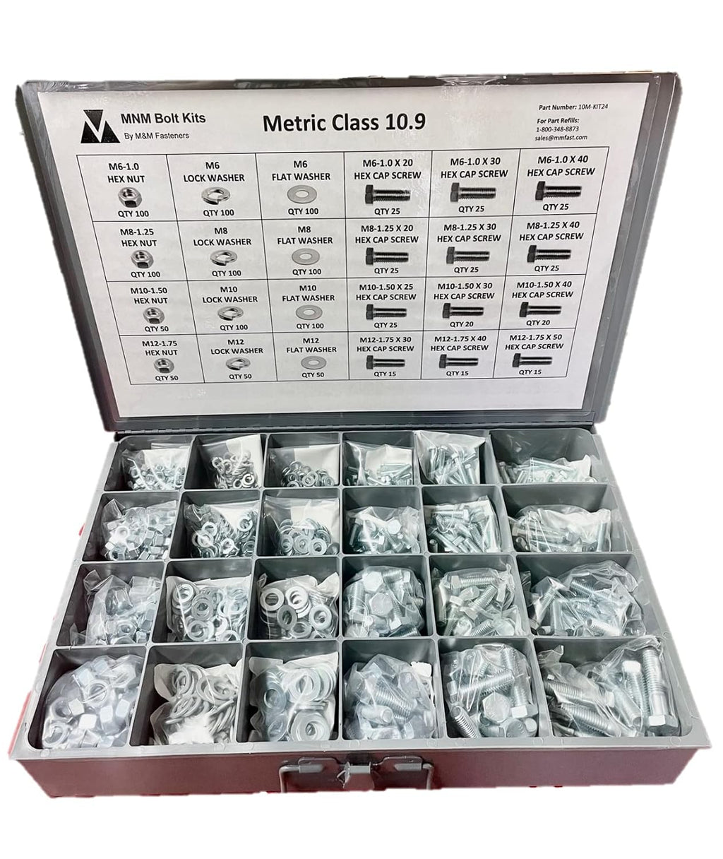 1,260 Piece Metric Class 10.9 Nut Bolt Hex Bolt Hex Head Cap Screw & Washer Assortment with Metal Drawer - M6 M8 M10 M12