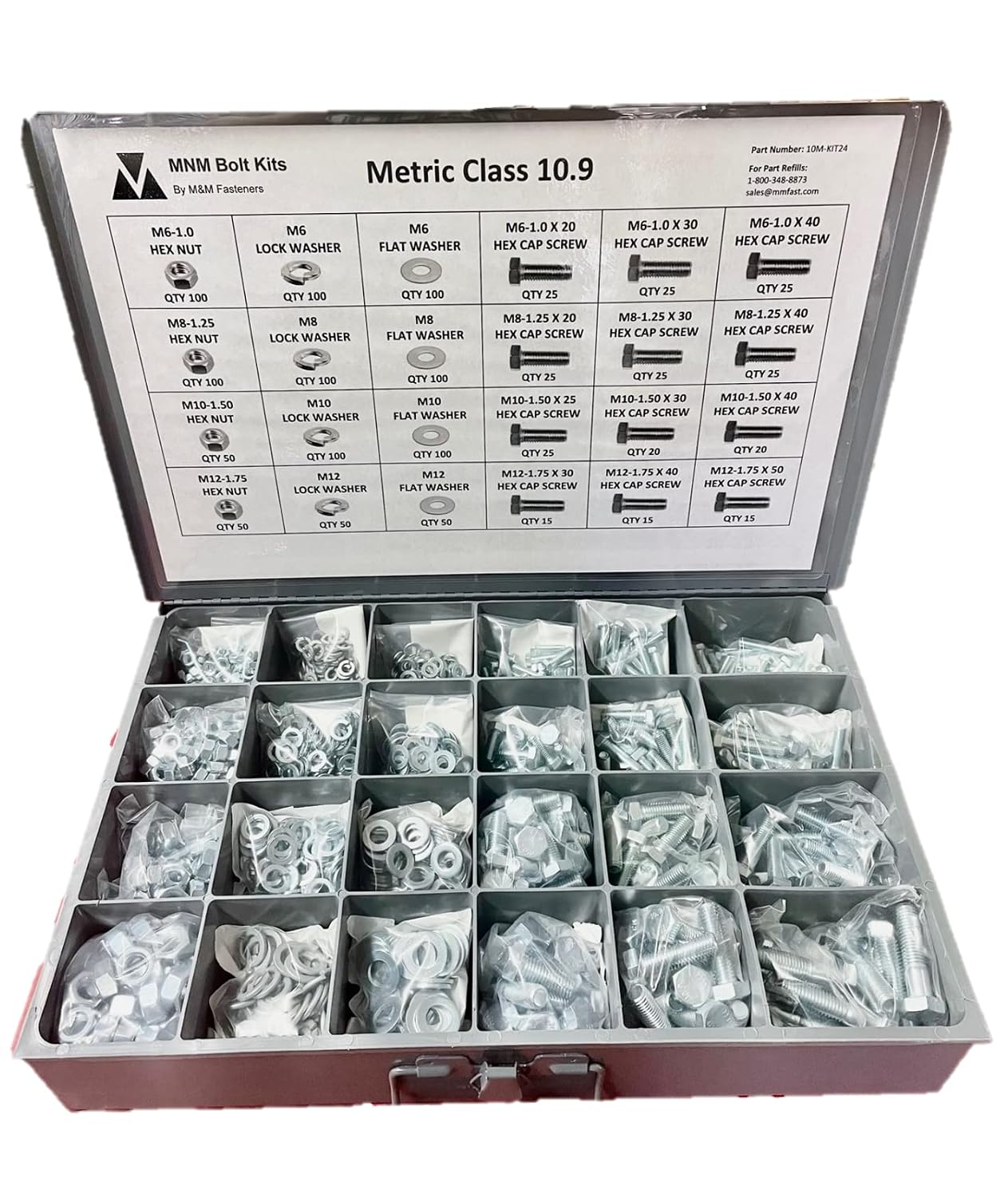 1,260 Piece Metric Class 10.9 Nut Bolt Hex Bolt Hex Head Cap Screw & Washer Assortment with Metal Drawer - M6 M8 M10 M12