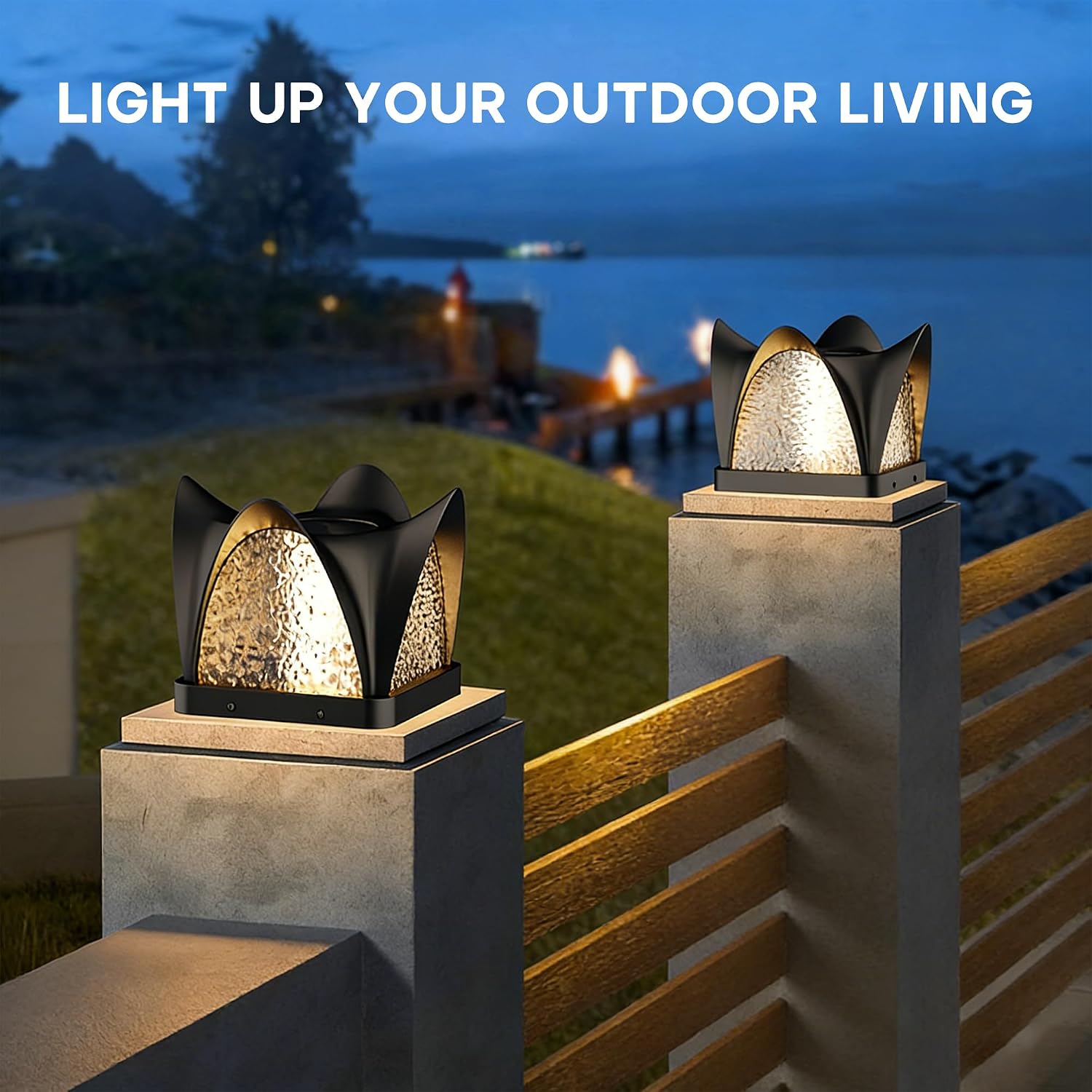Solar Post Lights, IP54 Modern Pillar Light, Waterproof Column Lamp Outdoor, Dusk to Dawn Solar Post Cap Light with 3200K LED,Fence Deck Cap Lights for Garden Deck Patio Outside Lighting(Opera)