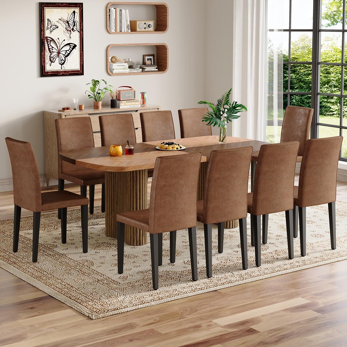 Dining Room Table Set for 10,Large 78.7' Rectangular Dining Table Set for 10 with Cushioned Chairs,Modern Mid-Century Wood Dining Room Table Set for 10,Ideal for Dining & Gatherings