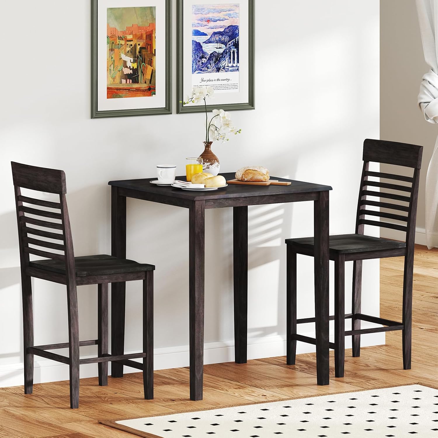 Giantex 5-Piece Dining Table Set for 4, Counter-Height Square Kitchen Table and Chairs Set with Rubber Wood Frame, Curved Back, Footrest, Bar Table Set for Small Place Dinette Breakfast Nook