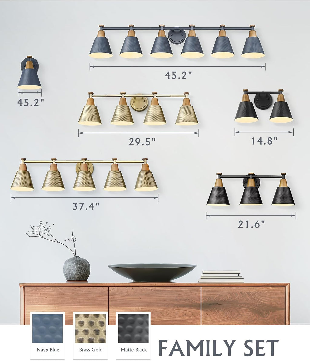 FEMILA 5 Light Bathroom Vanity Light, 37.4' Bathroom Lighting Fixtures Over Mirror, Blue Finish, E26 Base, 4FG59B-5W Blue