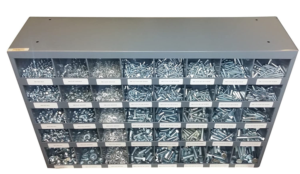 M&M Fasteners 3,925 Piece Metric Class 10.9 Nut Bolt Hex Bolt & Washer Assortment Kit with Metal Bolt Bin