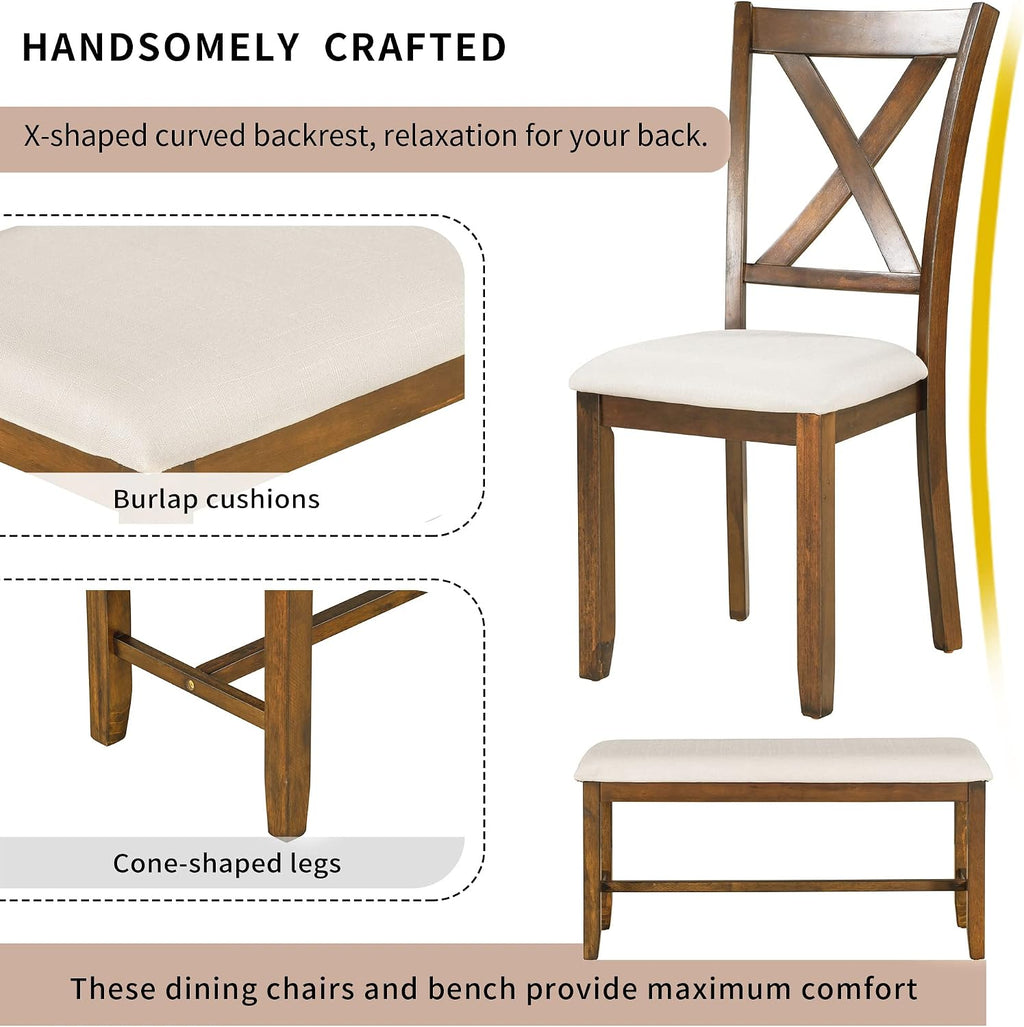 Harper & Bright Designs 6-Piece Dining Table Set, Dining Room Table Set with Wooden Rectangular Dining Table, 4 Dining Chair and Bench, Kitchen Dinette Set for 6 People (Natural Cherry)