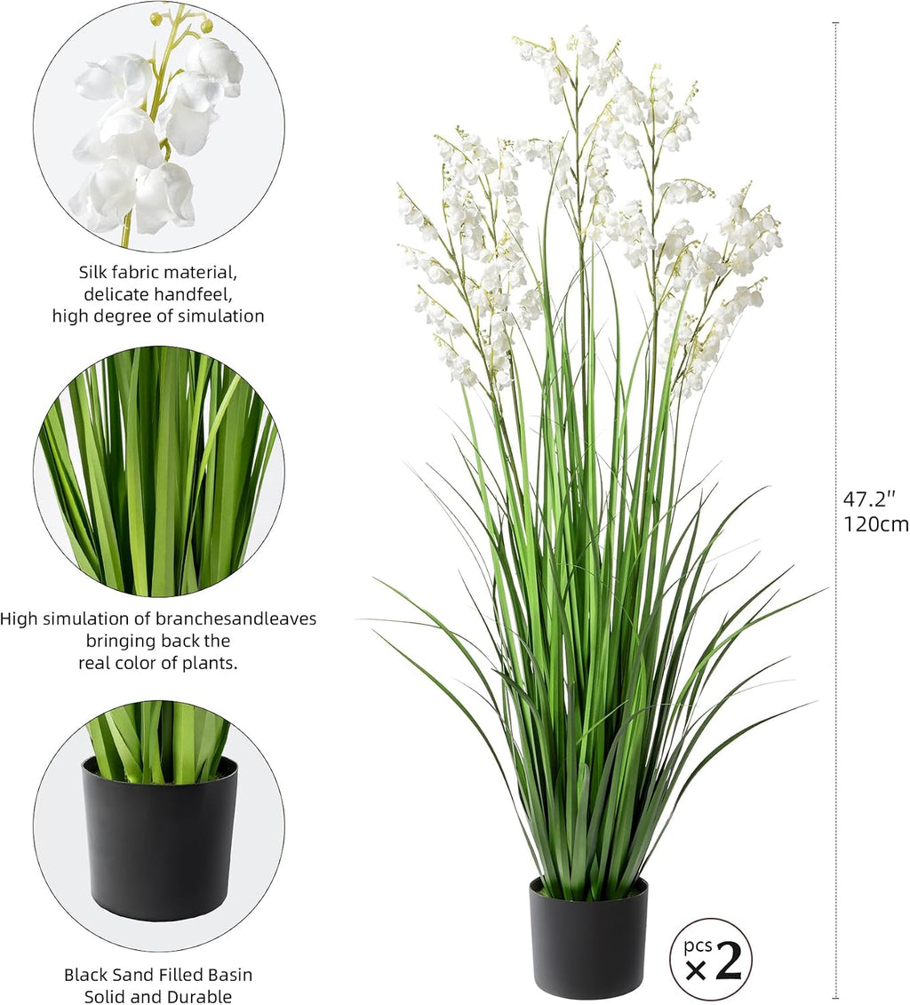Ttranewsoo Green Onions Home Decor Fake Plants Lily of The Valley Snake Plant Home DéCor Accents Artificial Grass Room Decor Artificial Plants Indoor Artificial Grass 47' （2PCS ） White