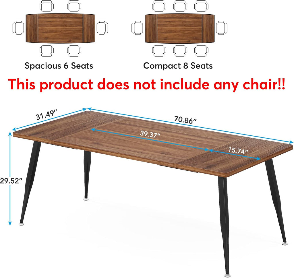 Tribesigns 6FT Conference Table, Rectangular Meeting Room Tables, Modern Industrial Seminar Table Boardroom Desk with Metal Legs for Office, 70.8'' L x 31.5'' W x 29.5'' H (Brown and Black)