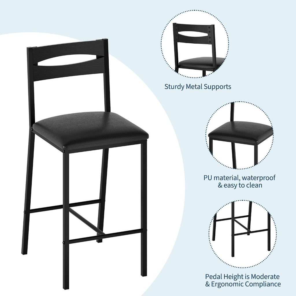 GarveeHome 3-Piece Kitchen Table Set with Storage Shelves & 2 Upholstered Chairs - Iron and Wood Dining Table for Small Spaces, Apartments, Condos, Black