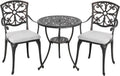 NUU GARDEN Bistro Set 3 Piece Outdoor Cast Aluminum Patio Table and Chairs Set of 2 with Umbrella Hole and Grey Cushions for Backyard, Balcony, Lawn, Black