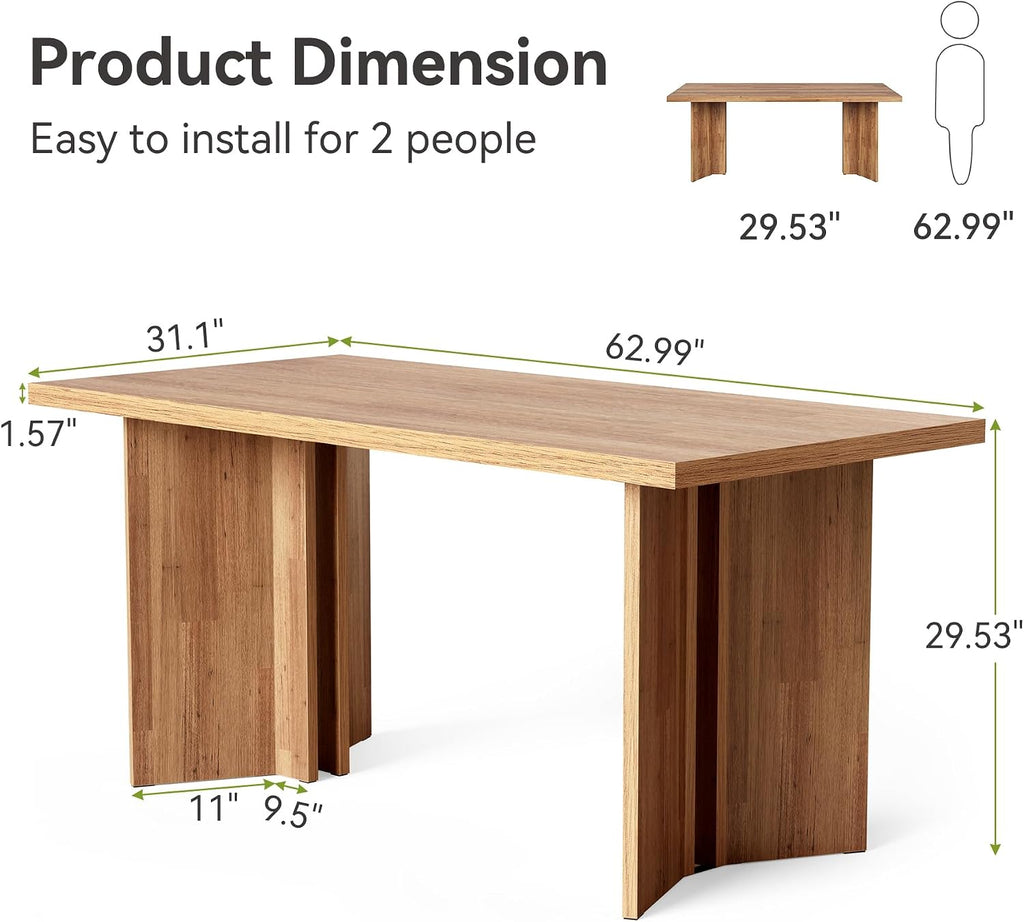 LITTLE TREE Wooden Dining Table Set for 6, 63-Inch Rectangle Kitchen Table, Modern Dinner Table for Home Dining Room, Kitchen Room, Brown