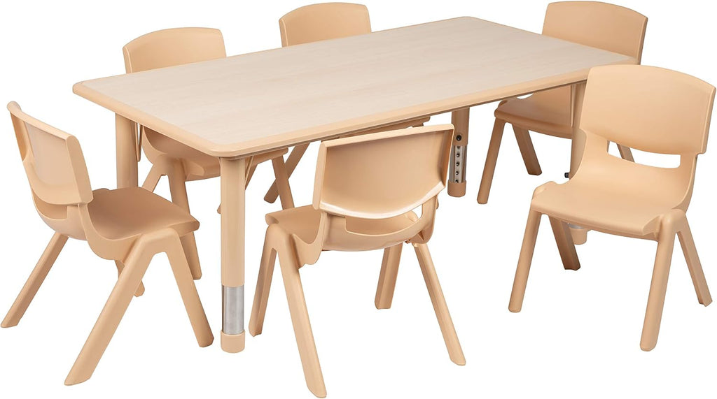 EMMA + OLIVER 23.625' W x 47.25' L Rectangle Natural Plastic Activity Table Set with 6 Chairs