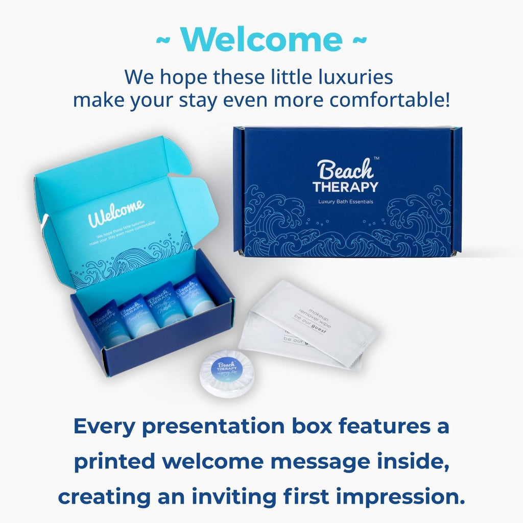 20 Display Ready Boxed Amenity Kits with Premium Hotel Toiletry Essentials - 1 oz Shampoo, Conditioner, Body Wash, Body Lotion, 1.2 oz Guest Soap & 2 Makeup Remover Wipes - Air bnb & Vacation Rentals