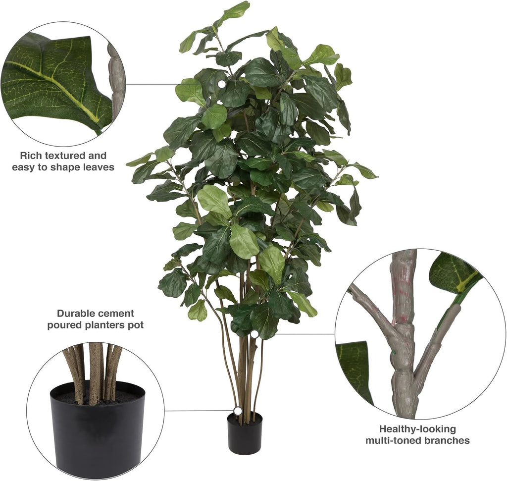Vickerman Everyday 7' Artificial Potted Green Fiddle Tree with 240 Leaves - Lifelike Home Or Office Decor - Premium Faux Potted Tree - Maintenance Free