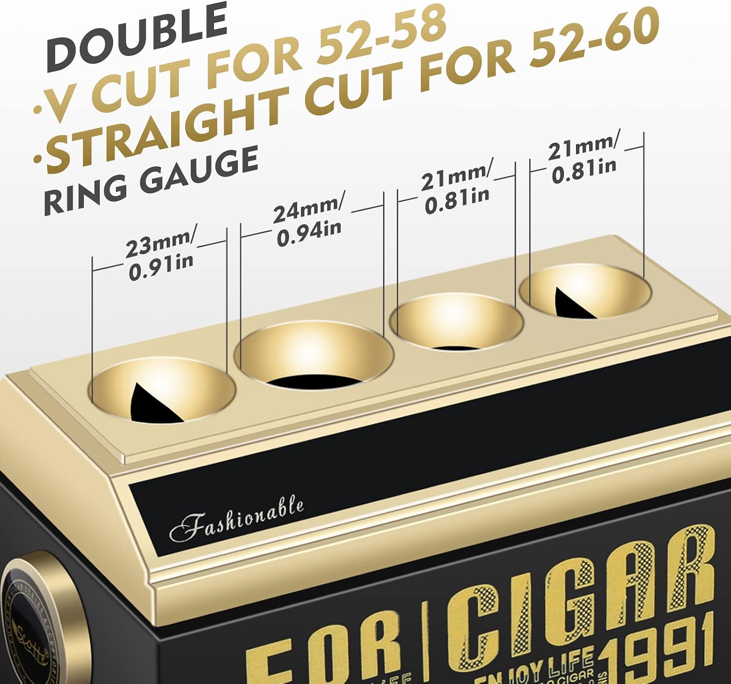 Scotte Table Cigar Cutter Guillotine Sharp V Cut Straight Cut Cigar Cutters for 52 and 60 Ring Gauge Cigars with Wood Box Packing