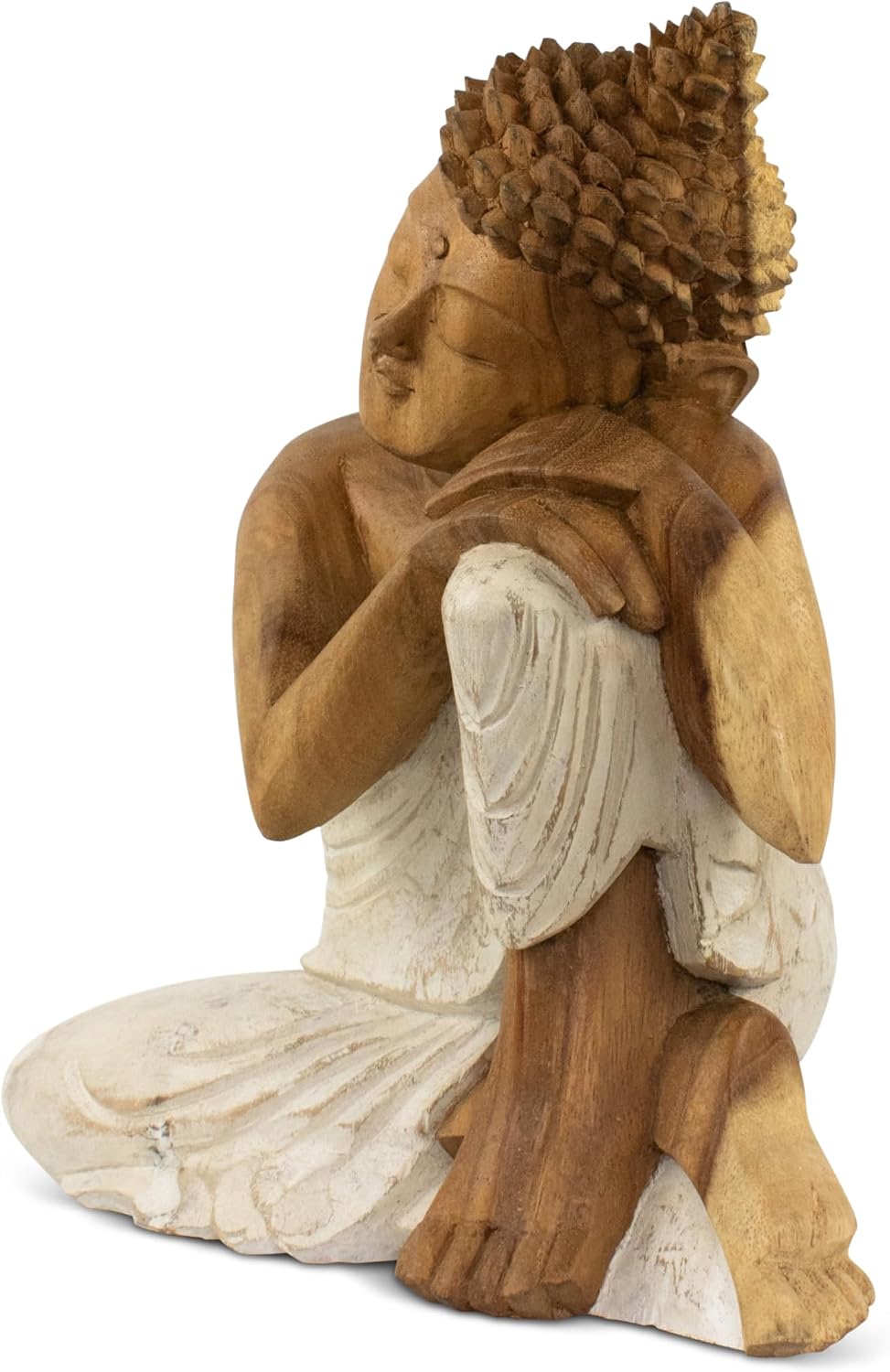 G6 Collection Wooden Serene Sleeping Buddha Statue Hand Carved Figurine Home Decor (16' Tall – Whitewashed)