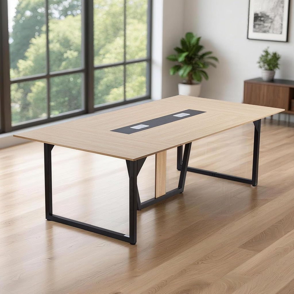 VEVOR Conference Table, 8 ft Office Meeting Table for 10 Person, Modern Rectangle Seminar Desk with Metal Legs, Large Meeting Desk Ideal for Office, Boardroom, Conference Room, Easy Assembly, Brown