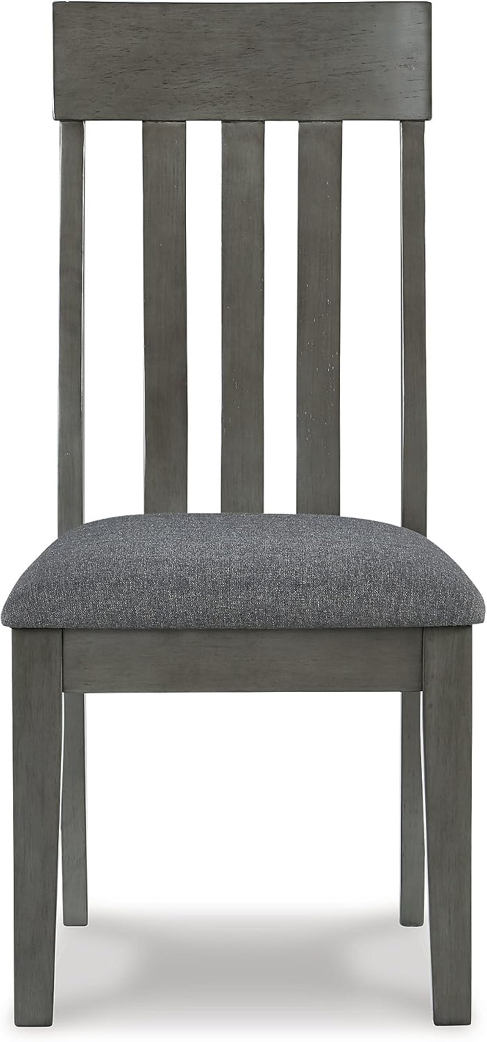 Signature Design by Ashley Hallanden Contemporary Dining Upholstered Side Chair, Set of 2, Armless, Comb Back Design, Wood Frame, Gray