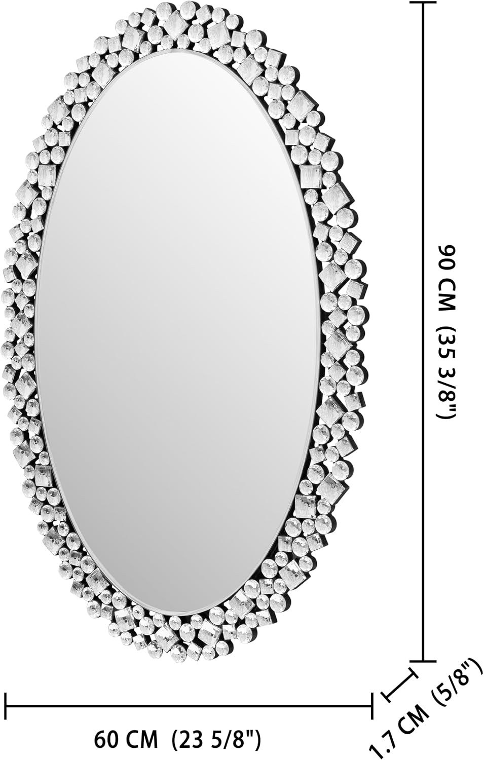 SHYFOY Oval Wall Mirrors Decorative, 23.6x35.4 Ornate Accent Mirror Crystal Frameless Mirror Jeweled Mirrors for Living Room Bedroom Entryway Wall Decor