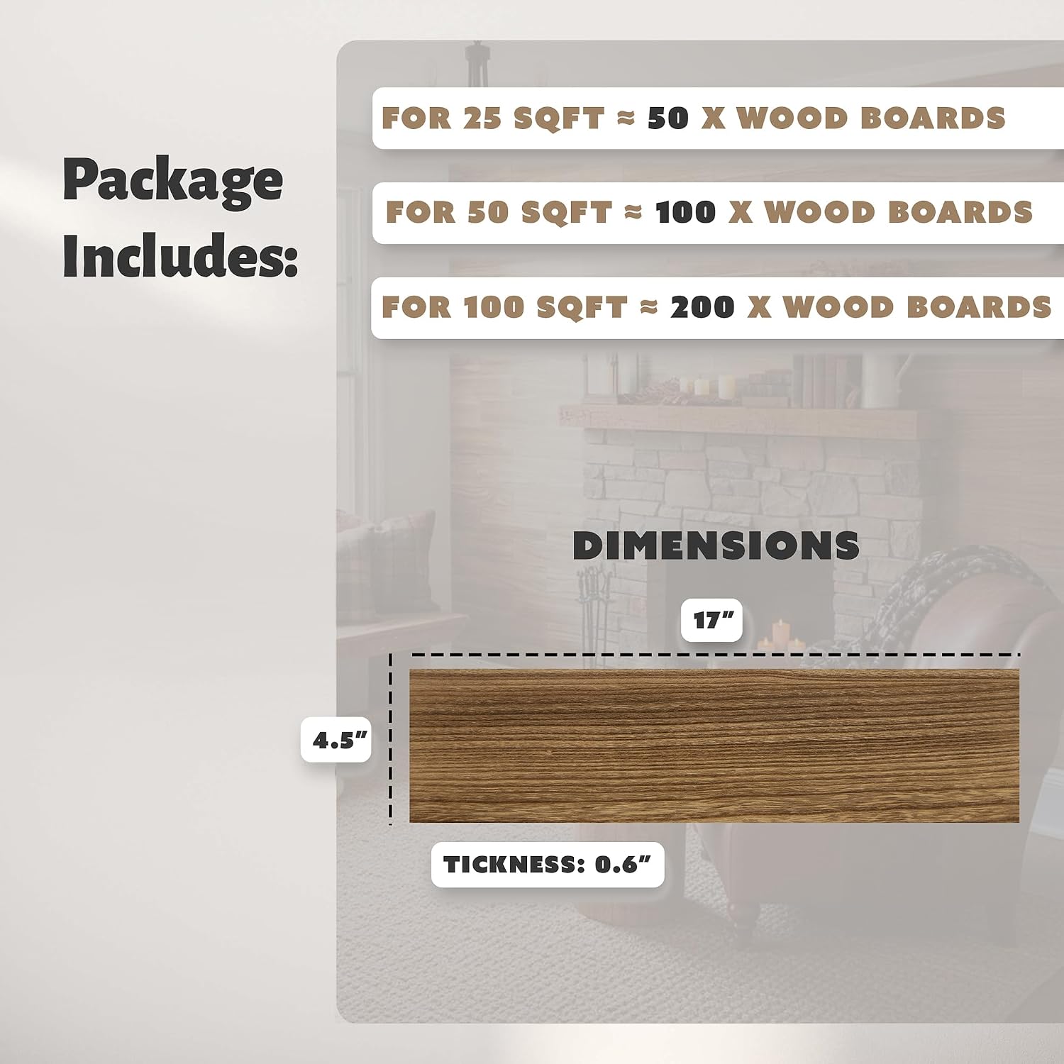 100% Paulownia Wood Wall Planks, 17'' x 4.5'' x 0.6'' Wood Panels for Accent Walls, DIY Wall Paneling Boards for Home Decor, Bedroom, Living Room, DIY Art Craft Boards, 100 Sq Ft, 200pcs